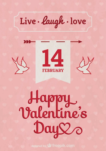 Free vector pink valentine card with swallows