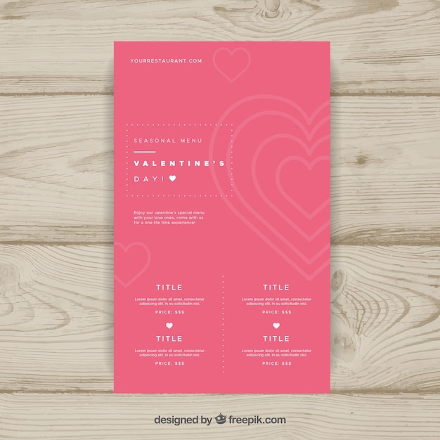 Pink valentine menu template