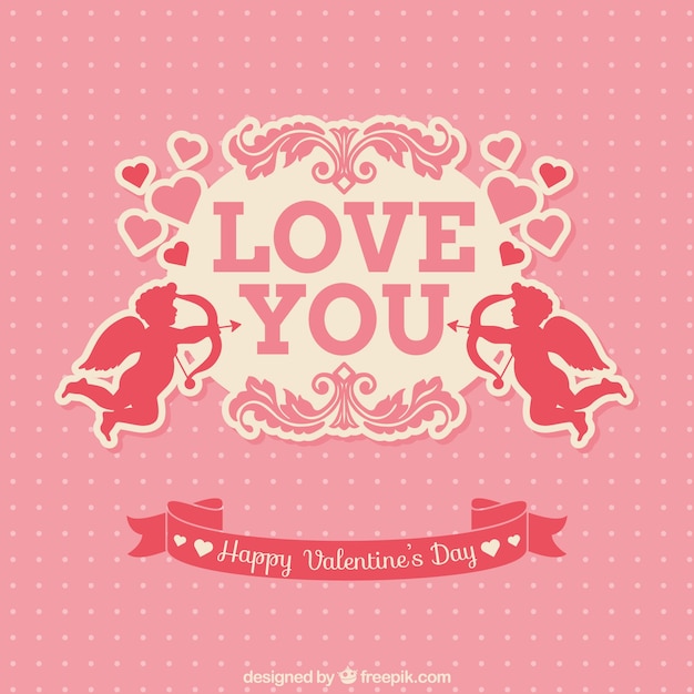 Free vector pink valentine's card with cupids