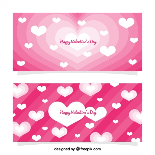 Pink valentine's day banners with white hearts