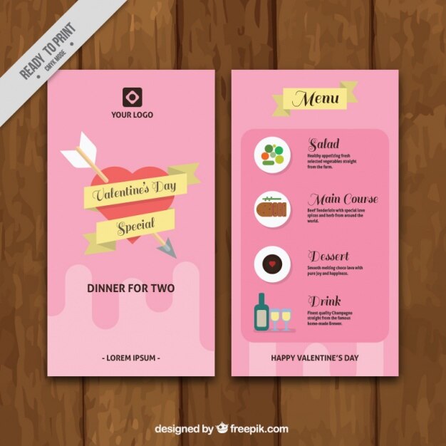 Free Vector pink valentine's day menu template with yellow details