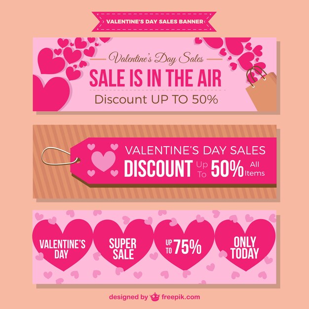 Pink Valentines day sales banners