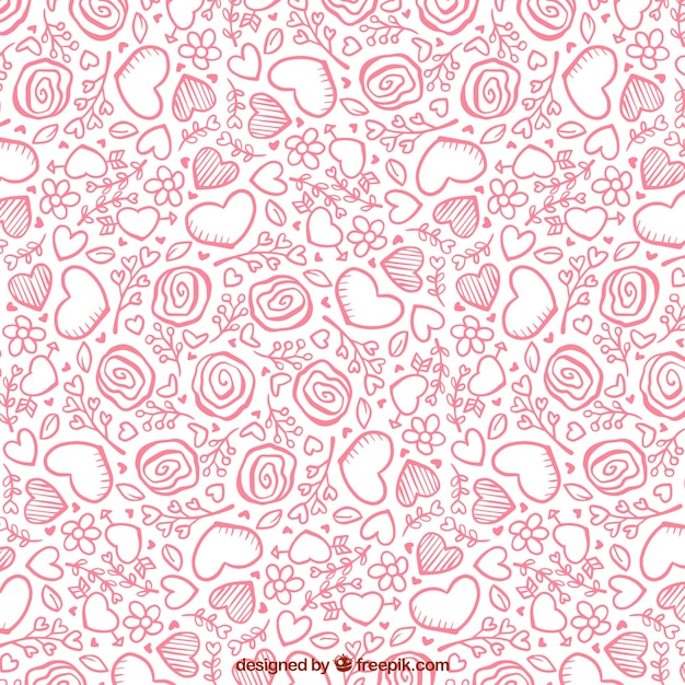 하트와 식물 핑크 발렌타인 패턴