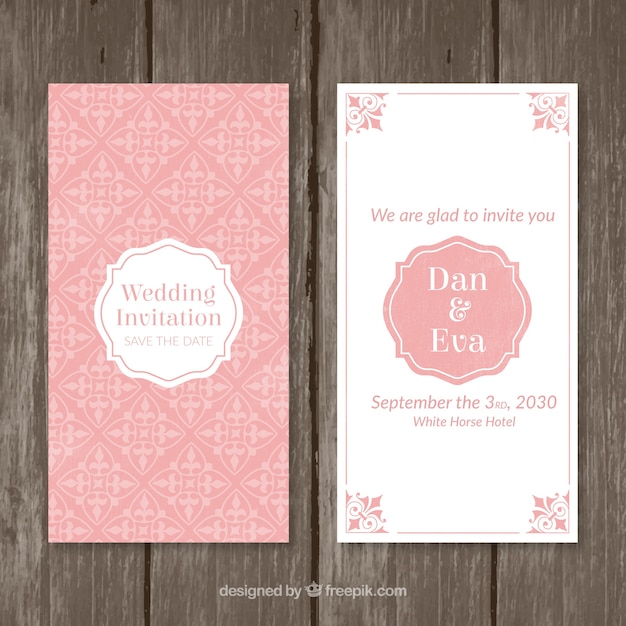 Pink vintage wedding invitation