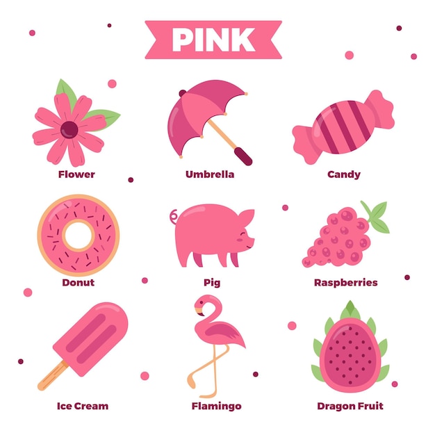 Free vector pink and vocabulary words pack