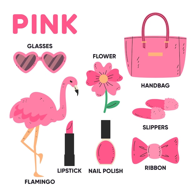 Free vector pink and vocabulary words pack