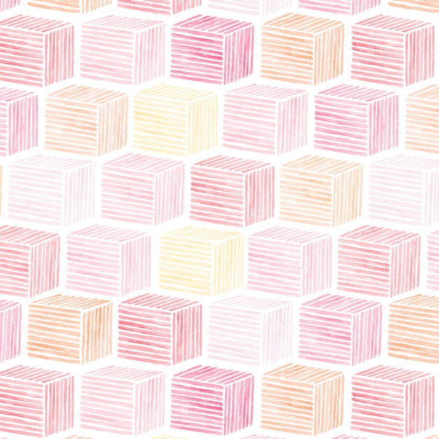 Free vector pink watercolor cubic patterned seamless background vector