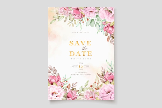 Free vector pink watercolor floral card