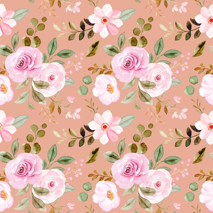 Free Vector pink watercolor flower seamless pattern