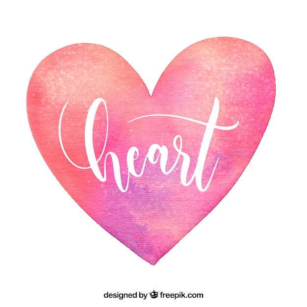 Free vector pink watercolor heart with lettering