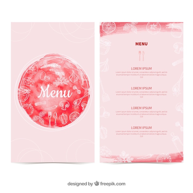 Modello di menu acquerello rosa