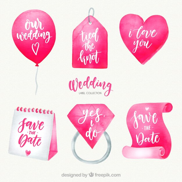 Pink watercolor wedding label collection