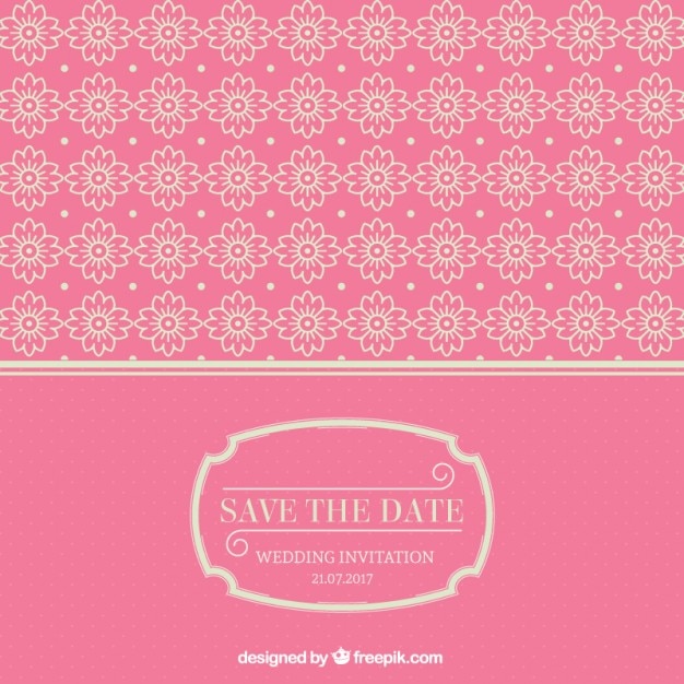 Free Vector pink wedding card with ornaments