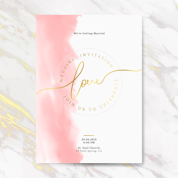 Free vector pink wedding invitation card vector