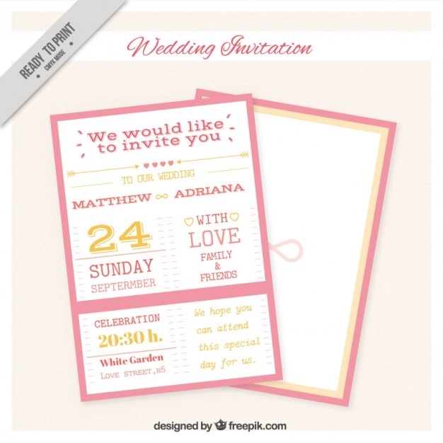 Free vector pink wedding invitation