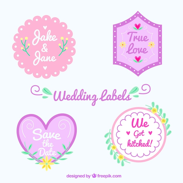 Free vector pink wedding label collection