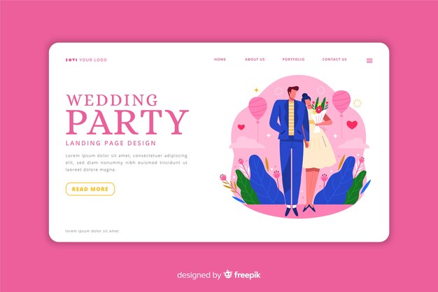 Pink Wedding Landing Page – Free Vector Template for Download