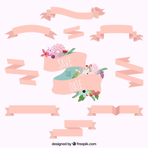 Free vector pink weeding ribbons collection