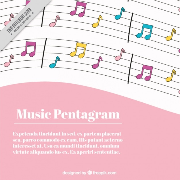 Free vector pink and white background with music notes in different colors