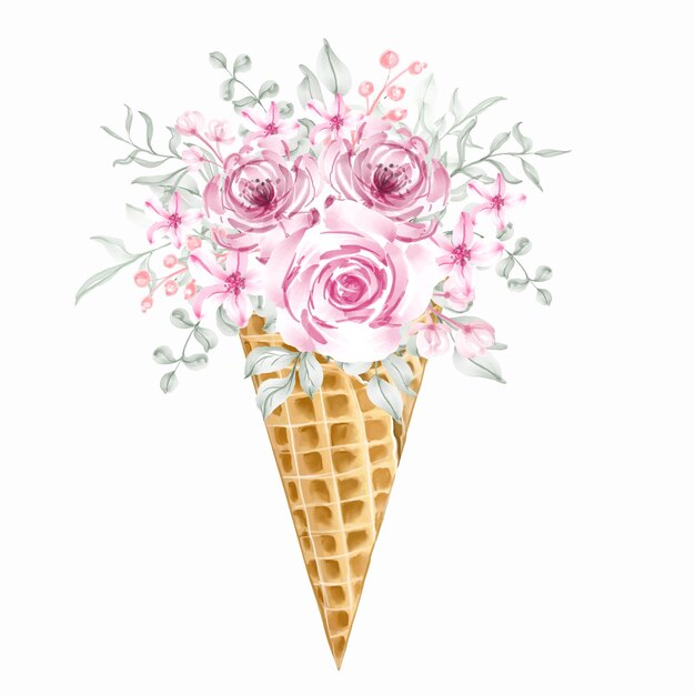 Pink wild Flower bouquet ice cream cone