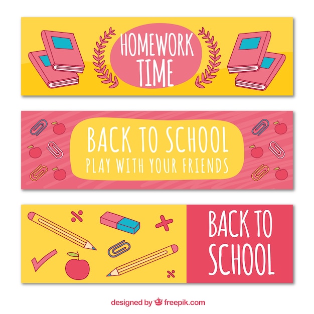 Free vector pink and yellow back to school banners