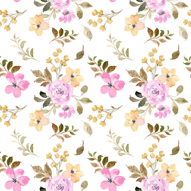 Free vector pink yellow floral watercolor seamless pattern