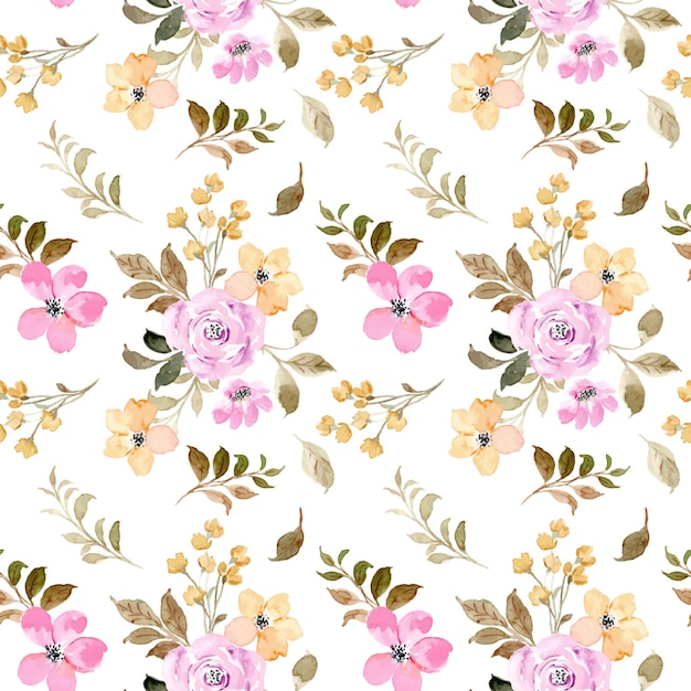 Pink yellow floral watercolor seamless pattern