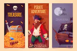 Free vector pirate adventure vertical banners set