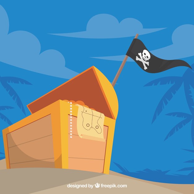 Pirate background with chest full of coins