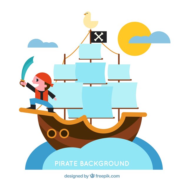 Pirate background with sword on boat