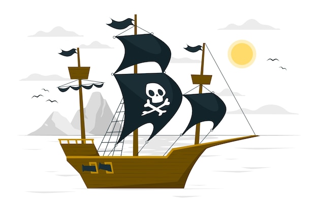 Vettore gratuito illustrazione del concetto di barca pirata