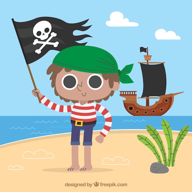 Pirate boy background with flag