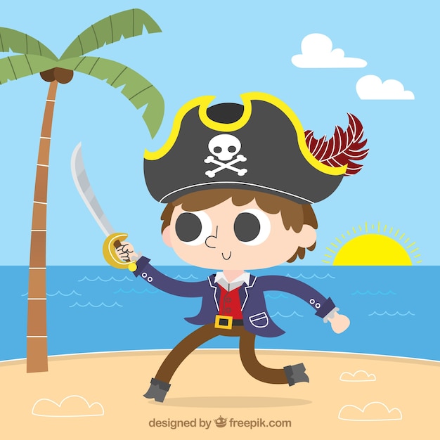 Free vector pirate boy with sword background