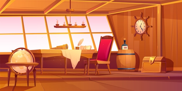 Interno della cabina della nave capitano pirata