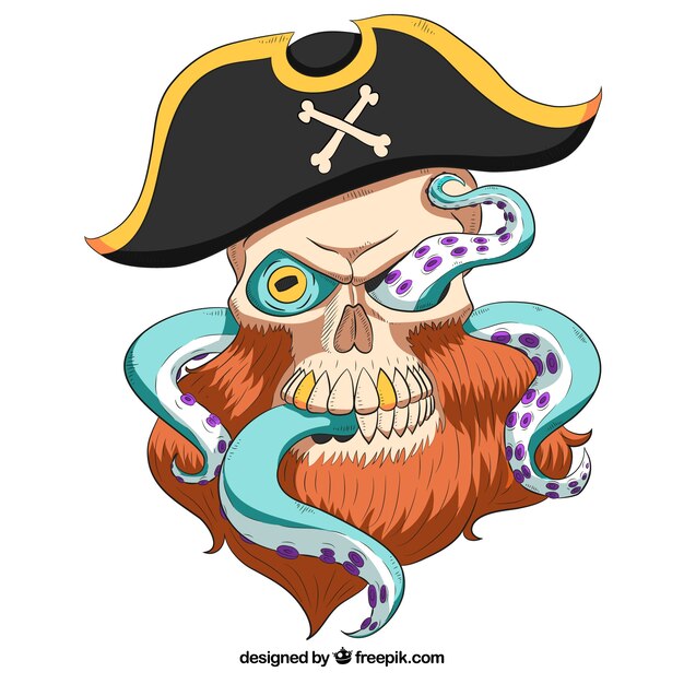 Pirate captain skull background with octopus feet