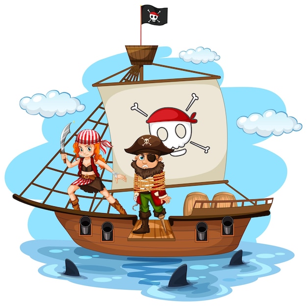 Free vector pirate concept with a man cartoon character walking the plank on the ship isolated