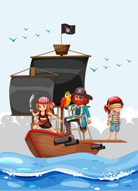 Pirate concept with a man cartoon character walking the plank on the ship