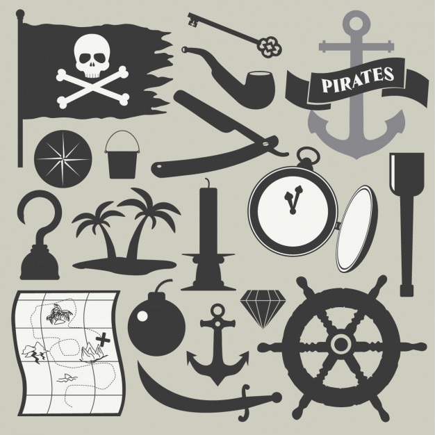 Бесплатное векторное изображение Пиратский набор элементов