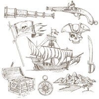 Free vector pirate elements hand drawn set