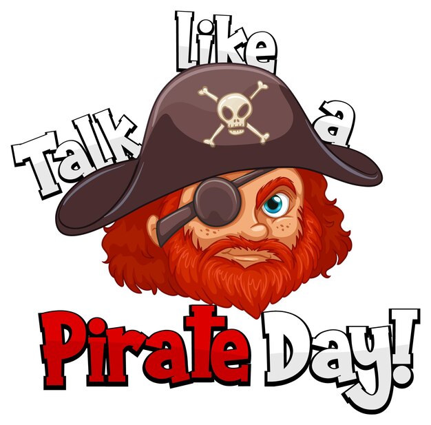 Пиратское лицо с разговором, как слово дня пирата на белом фоне