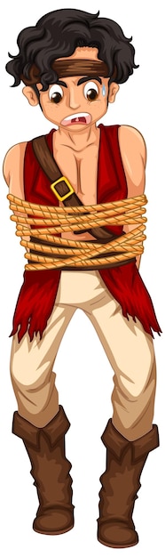 海賊の男は彼の体の漫画のキャラクターの周りにロープを分離しました