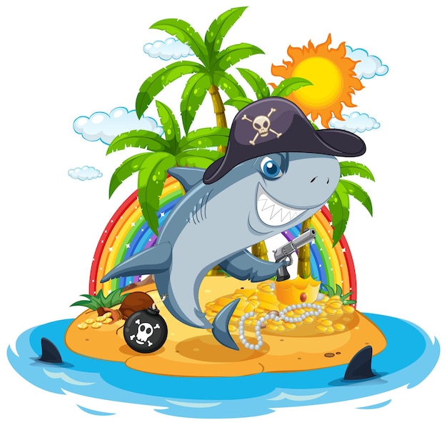 Free vector pirate shark on the island