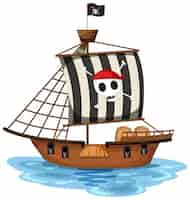 Free vector a pirate ship with jolly roger flag isolated