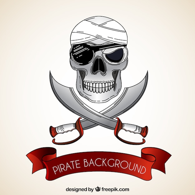 Vettore gratuito sfondo del cranio di pirata con le spade