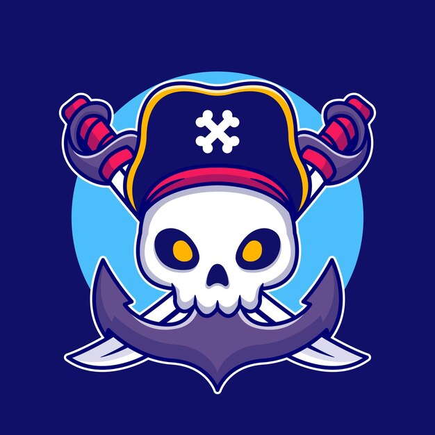 Pirate Skull With Anchor Cartoon Illustration