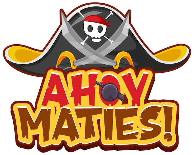 Free vector pirate slang concept with ahoy maties font logo and pirate hat