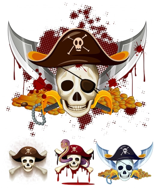 Free vector pirate theme logo with skulls