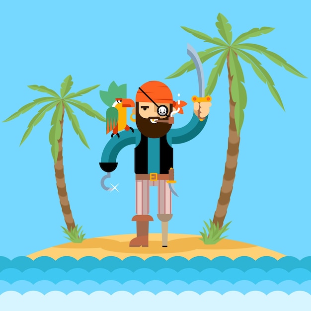 Free vector pirate on treasure island illustration