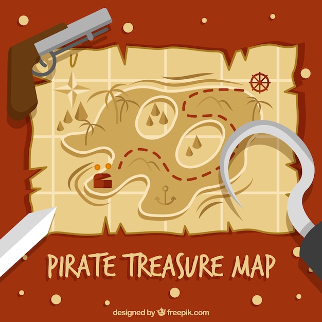 Карта пиратских сокровищ с декоративными предметами