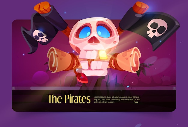 Free vector pirates banner with skull old map and black flags